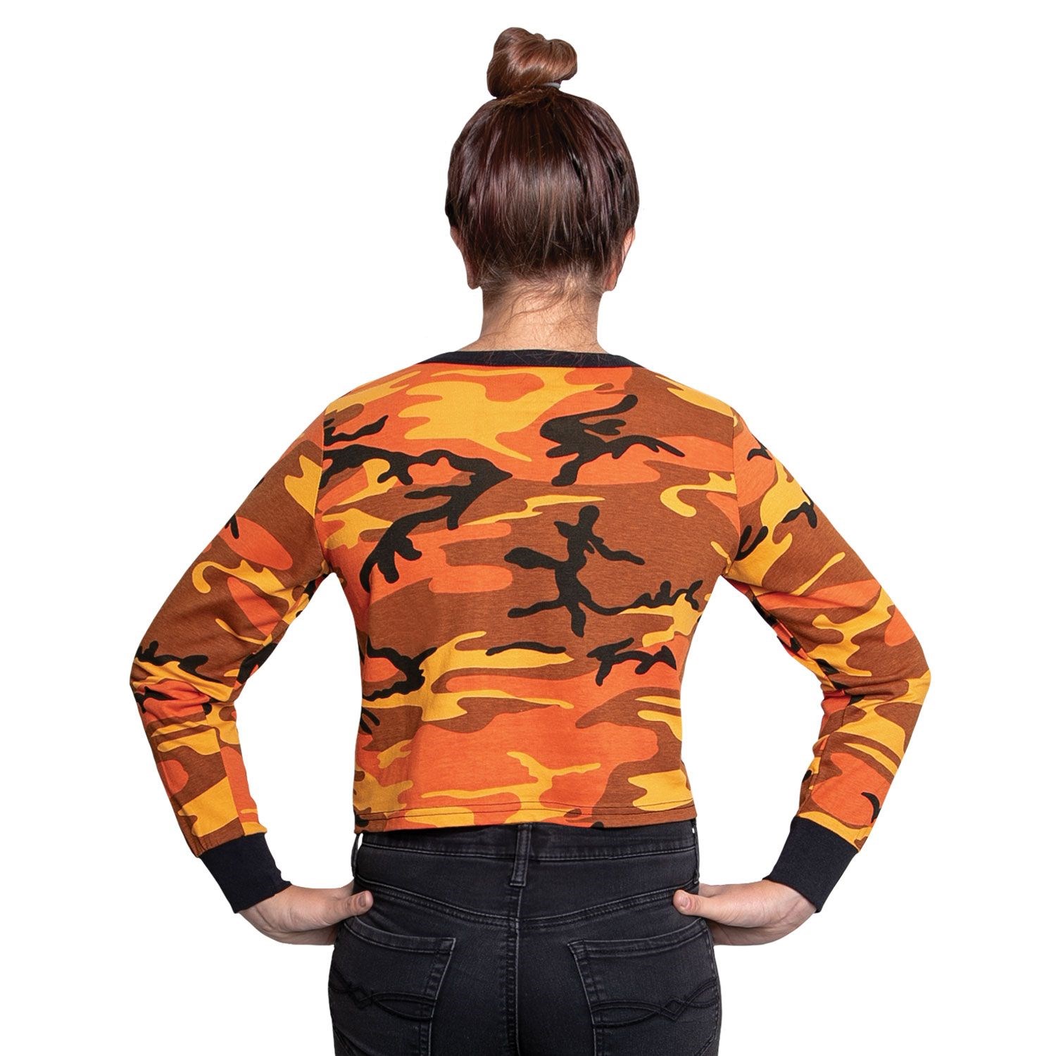 Triko dámské krátké CROP dlouhý rukáv ORANGE CAMO vel. S
