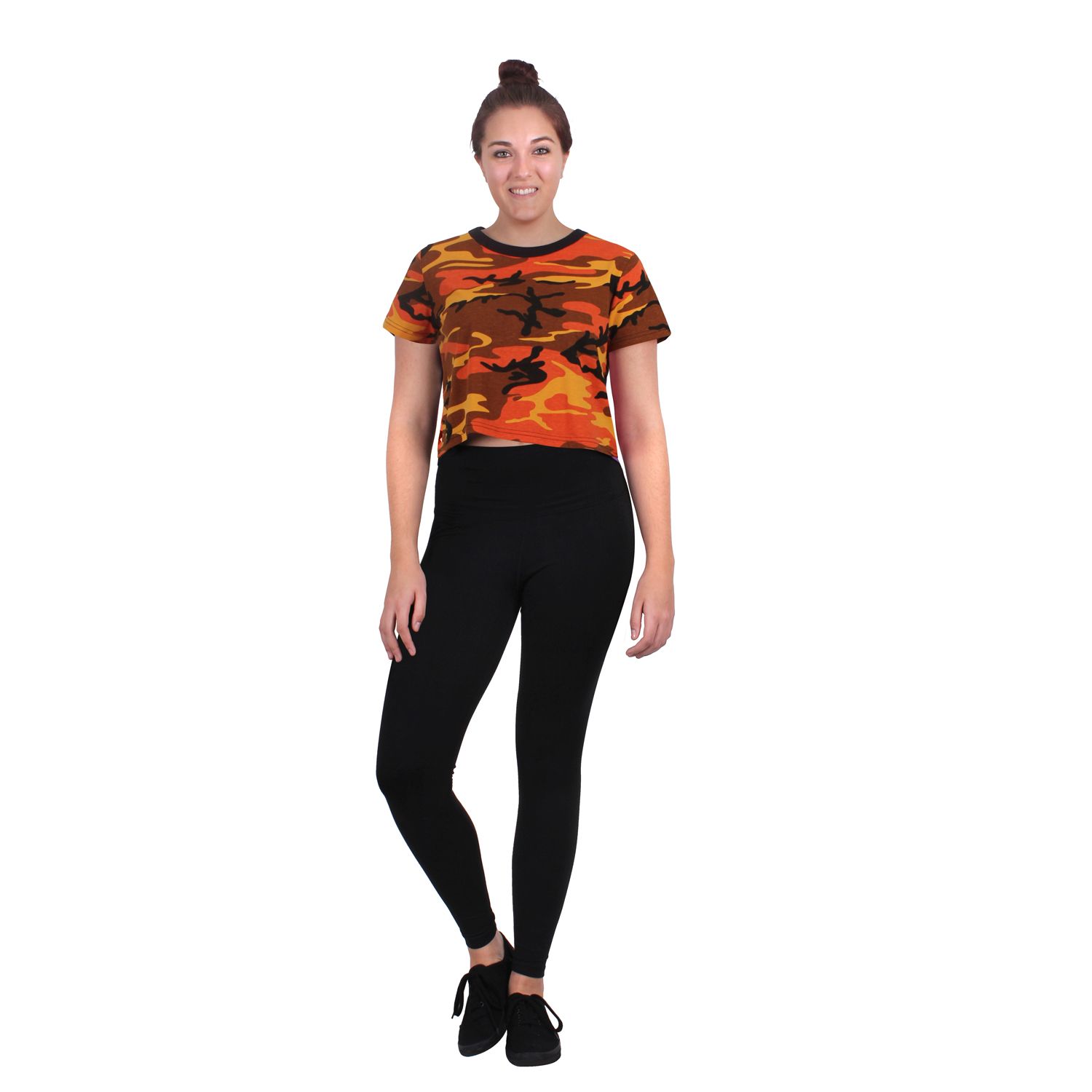 Triko dámské krátké CROP URBAN CAMO ORANGE vel. XXL