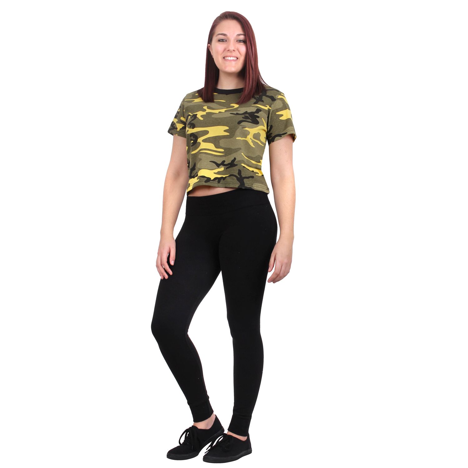 Triko dámské krátké CROP Stinger Yellow Camo vel. XXL