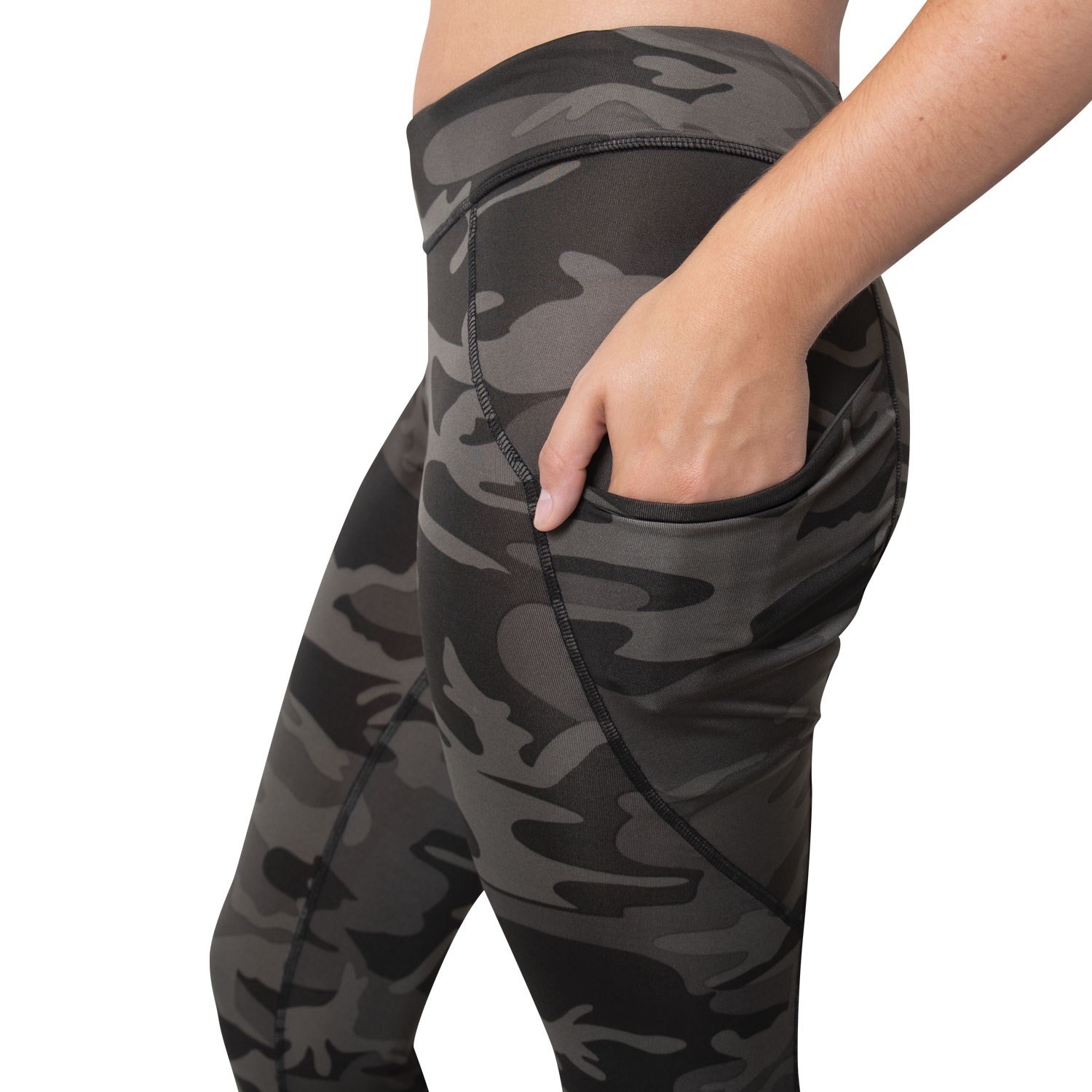 Legíny dámské WORKOUT s kapsami BLACK CAMO vel. XL