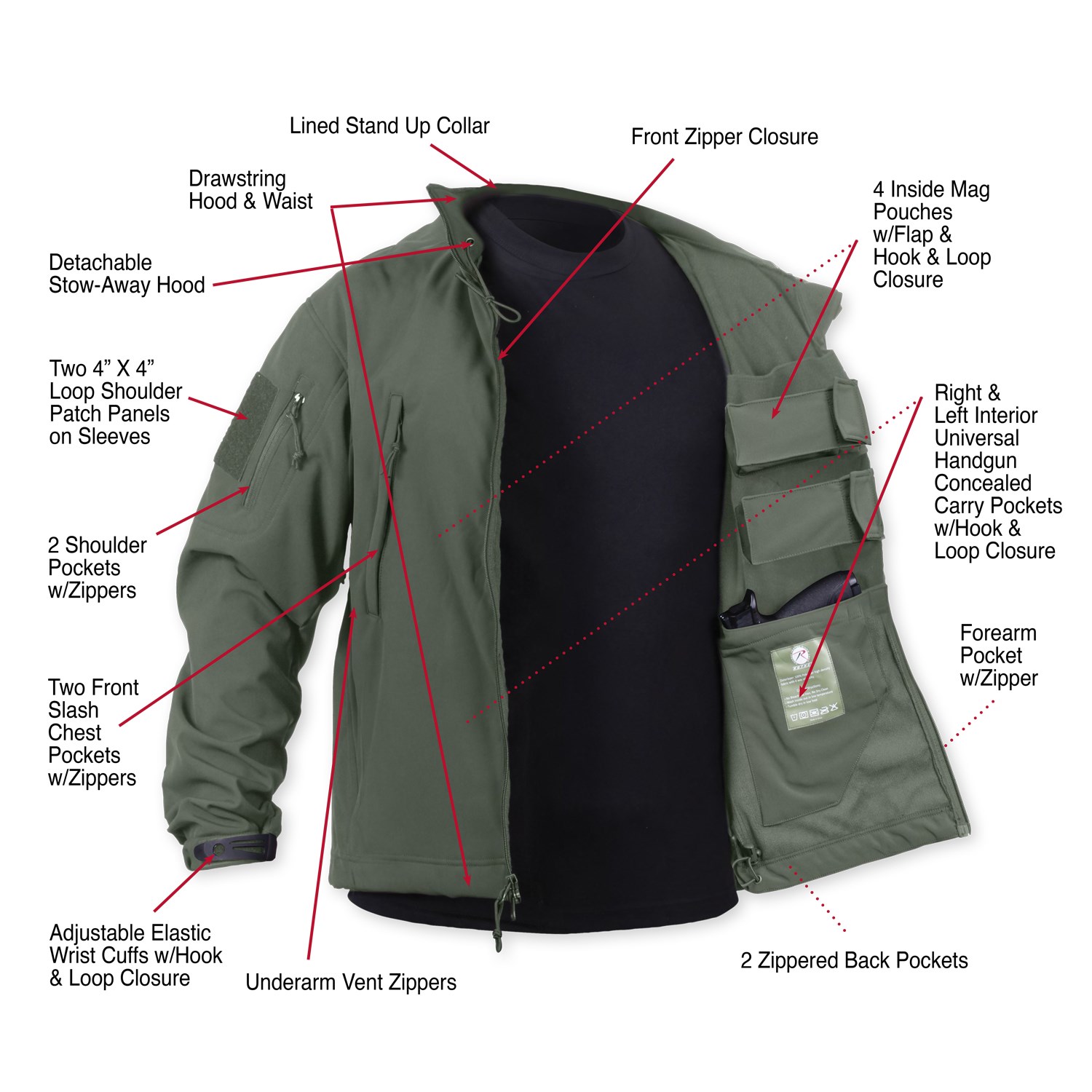 Bunda CONCEALED CARRY softshell ZELENÁ vel. M
