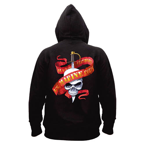 Mikina MARINES SKULL/RIBBON s kapucí ČERNÁ vel. S