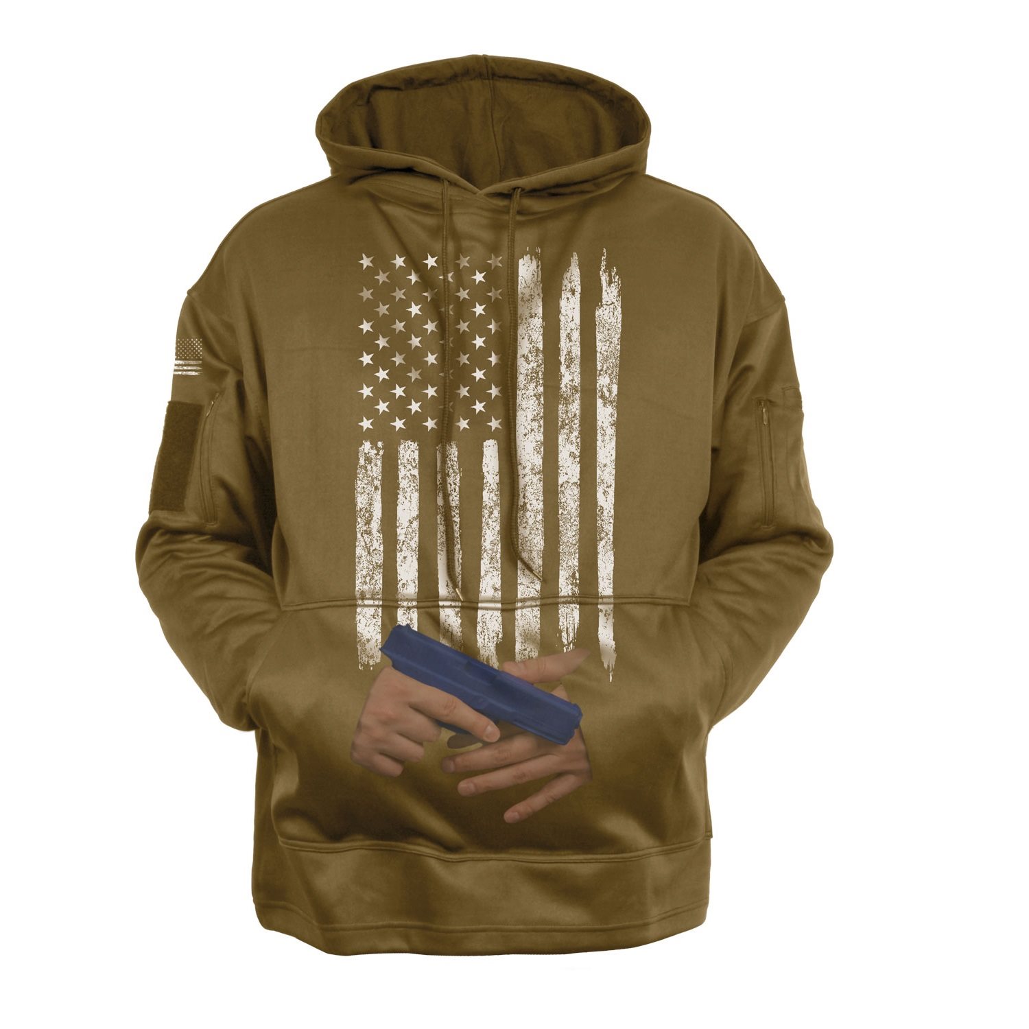 Mikina CONCEALED CARRY s kapucí US vlajka COYOTE vel. M