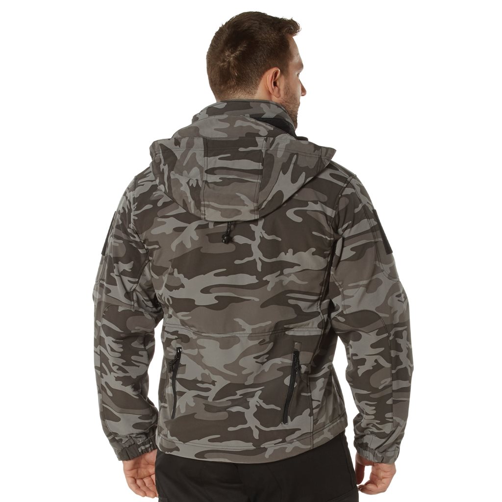 Bunda TACTICAL s kapucí softshell BLACK CAMO