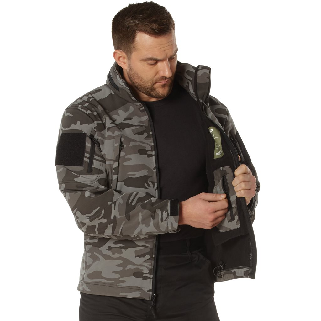 Bunda TACTICAL s kapucí softshell BLACK CAMO vel. L