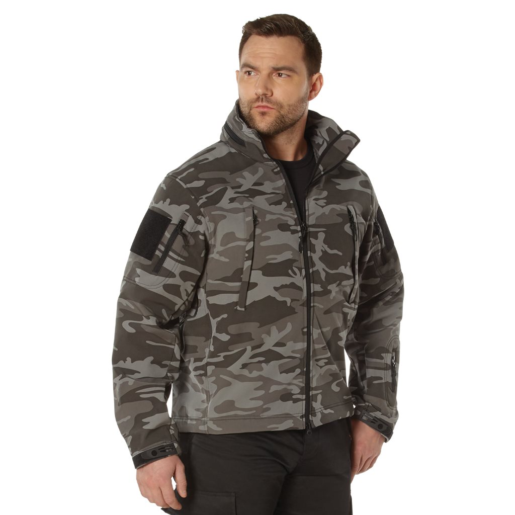 Bunda TACTICAL s kapucí softshell BLACK CAMO vel. L