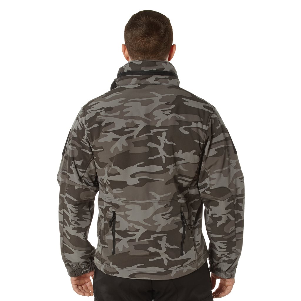 Bunda TACTICAL s kapucí softshell BLACK CAMO vel. L