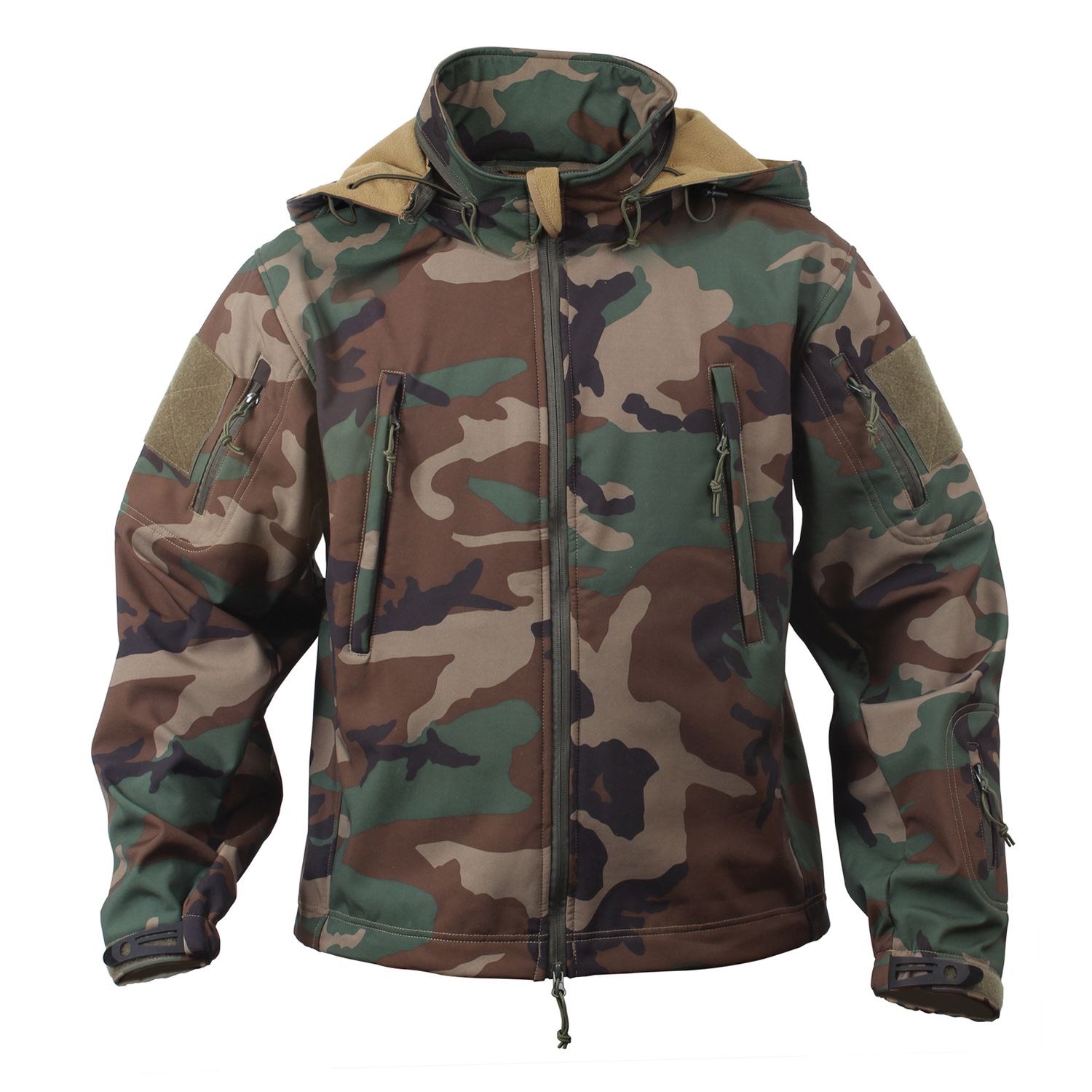 Bunda TACTICAL s kapucí softshell WOODLAND vel. 3XL