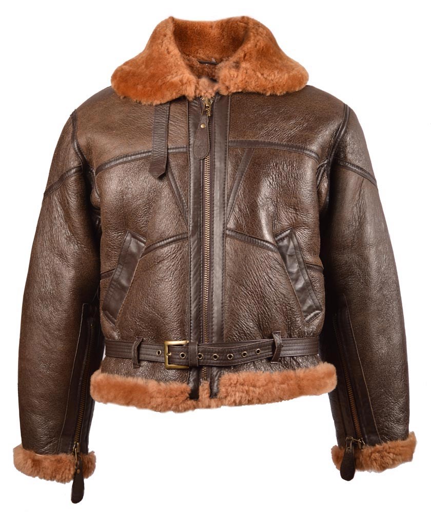 Bunda kožená UK BOMBER RAF s límcem HNĚDÁ vel. S
