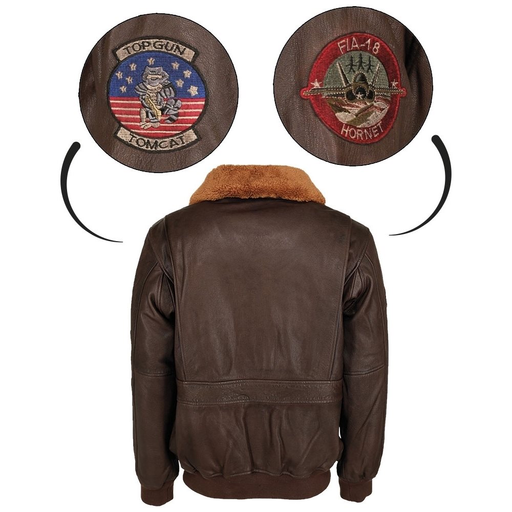 Bunda pilotní kožená TOP GUN HNĚDÁ vel. S
