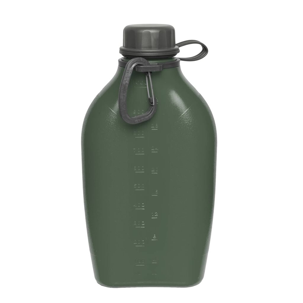 Láhev plastová EXPLORER 1l s karabinou - zelené víčko