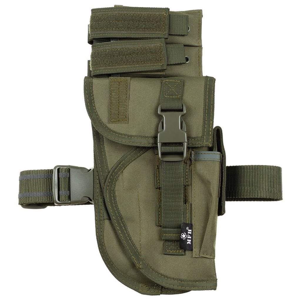 Pouzdro stehenní Tactical na pistol a zásobníky pravé ZELENÉ