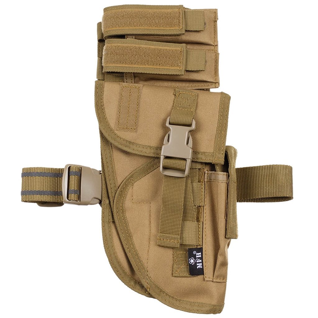 Pouzdro stehenní Tactical na pistol a zásobníky pravé COYOTE