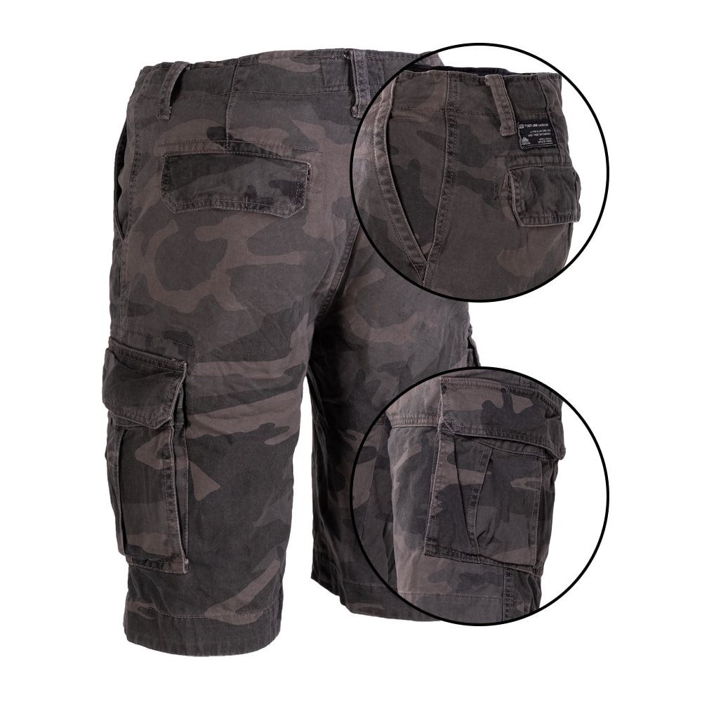 Kraťasy VINTAGE bavlněné předeprané DARK CAMO vel. 3XL