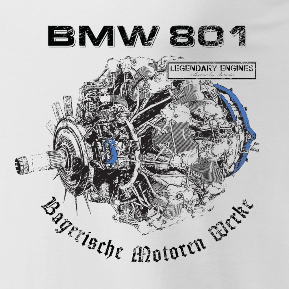 Triko s leteckým motorem BMW 801 BÍLÉ vel. XXL