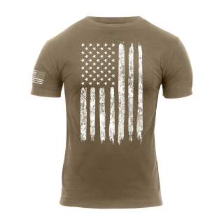 Triko DISTRESSED US bílá vlajka COYOTE BROWN vel. M