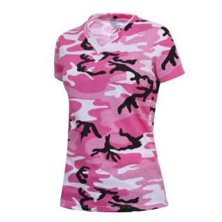 Triko dámské V-výstřih prodloužené PINK CAMO vel. M