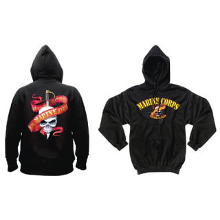Mikina MARINES SKULL/RIBBON s kapucí ČERNÁ vel. S