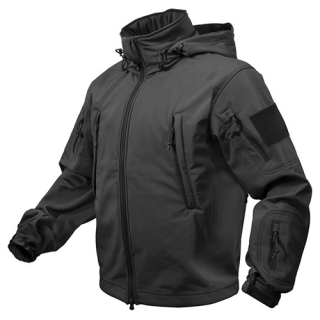 Bunda TACTICAL s kapucí softshell ČERNÁ vel. 5XL