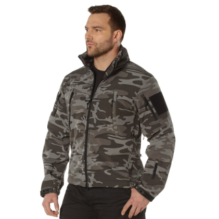 Bunda TACTICAL s kapucí softshell BLACK CAMO vel. L