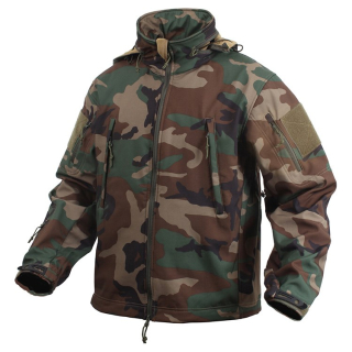 Bunda TACTICAL s kapucí softshell WOODLAND vel. S
