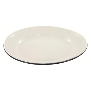 Talíř smaltovaný mělký BÍLÝ s modrým okrajem 25 cm