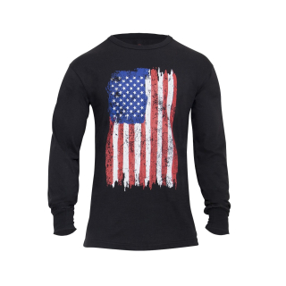 Triko BAREVNÁ vlajka USA dlouhý rukáv ČERNÉ vel. 3XL