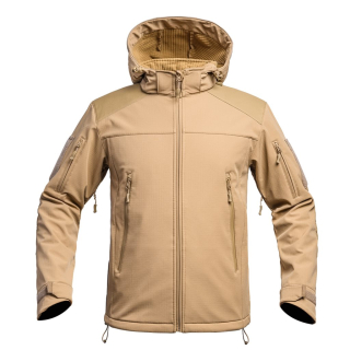 Bunda FIGHTER V2 softshell s kapucí TAN vel. XS