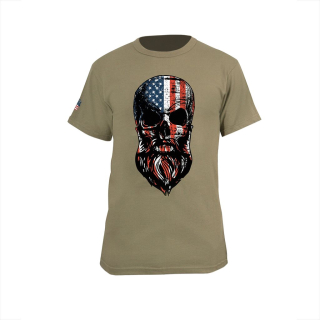 Triko motiv USA vousatá lebka COYOTE BROWN vel. 3XL