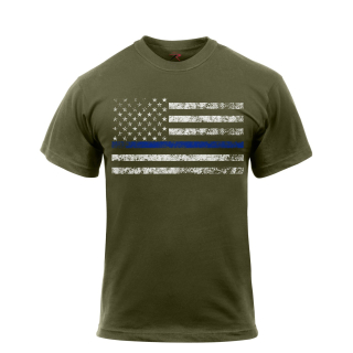 Triko THIN BLUE LINE US vlajka ZELENÉ vel. XXL
