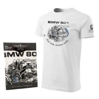 Triko s leteckým motorem BMW 801 BÍLÉ vel. XL